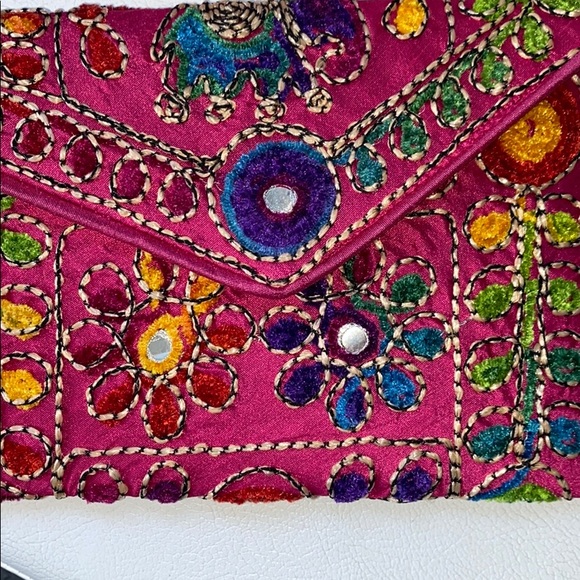 Pink Satin Flower Detail Clutch - Picture 2 of 6